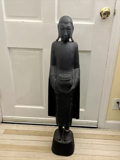 40” Buddha Khmer Style Thai standing Wooden Statue Vintage