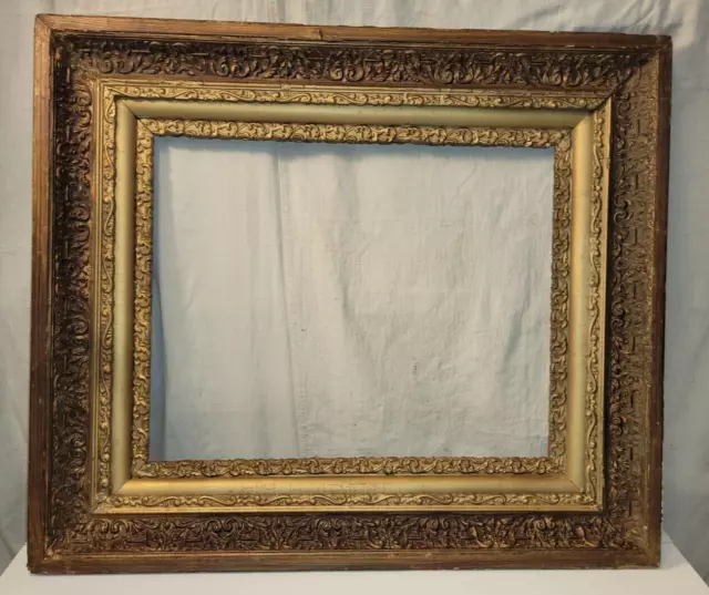 Large Antique Ornate Victorian Gold Gilt Gesso Mirror Portrait Wood Frame 25x29