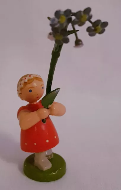 Altes liebes Blumenkind Mädchen mit Blume WEHA-Kunst Vergissmeinnicht Erzgebirge