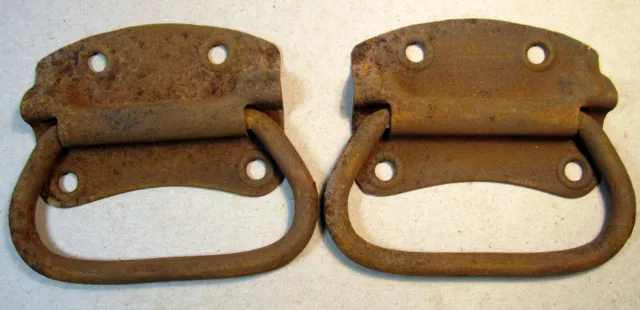 Farmhouse Chic Door Drawer Toolbox Rustic Handle PAIR Rusty Old Industrial Metal