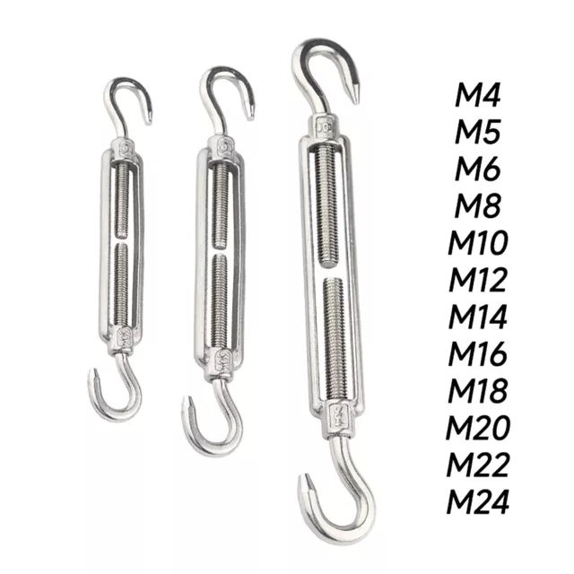 Turnbuckle Stainless Steel Hook & Hook Open Body Tensioner Strainer M4 M5 to M24