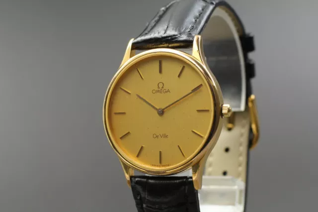 【Exc+5】Vintage Omega DeVille Cal. 1434 Gold Round Quartz Men's Watch From Japan