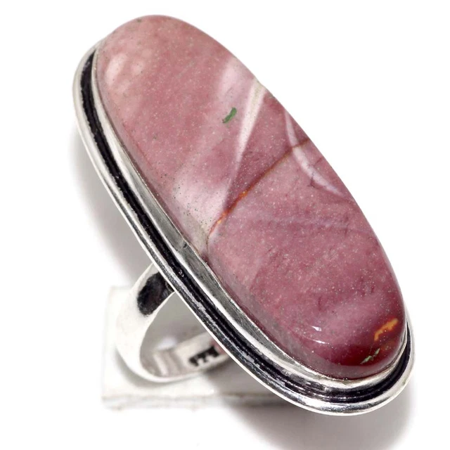 925 Silver Plated-Mookaite Ethnic Gemstone Ring Jewelry US Size-7.5 JG
