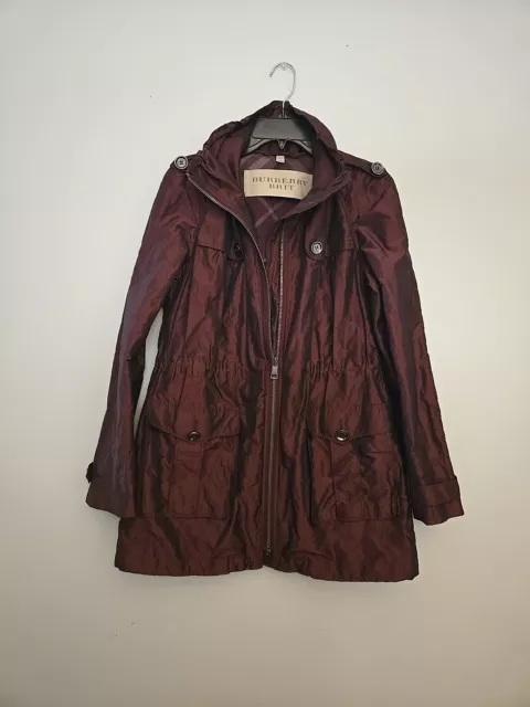 Burberry Brit Woman Maroon Full Zipper Utility Mid Length Jacket Size 10