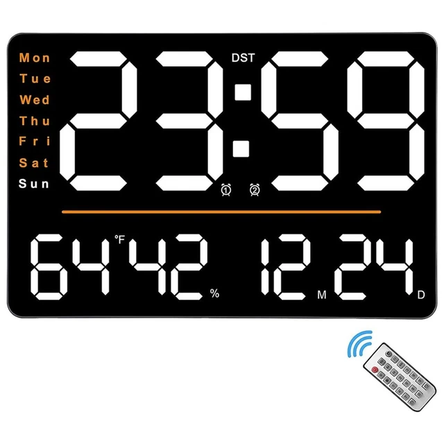 Grande Horloge Murale LED 17.2 Pouces Avec Télécommande - Affichage Rouge