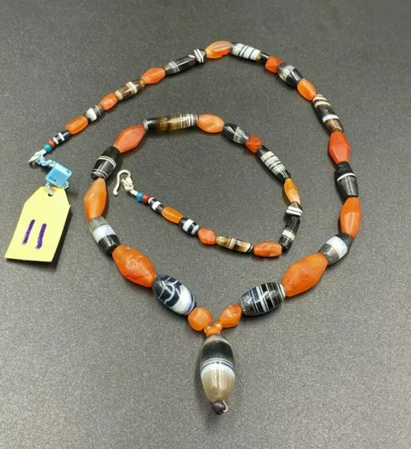 old antique ancient carnelian and banded agate beads from ancient Pyu period