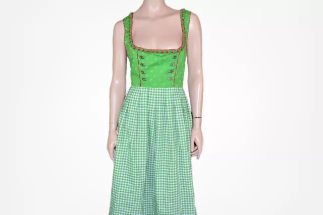 Green cotton dirndl dress Vintage apron dress Size 46