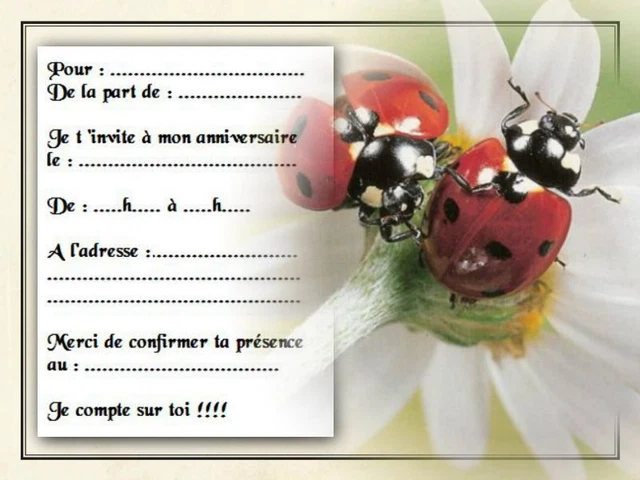 Cartes Invitation Anniversaire – REF 912 – Lot De 5 Ou 12 – Neuves