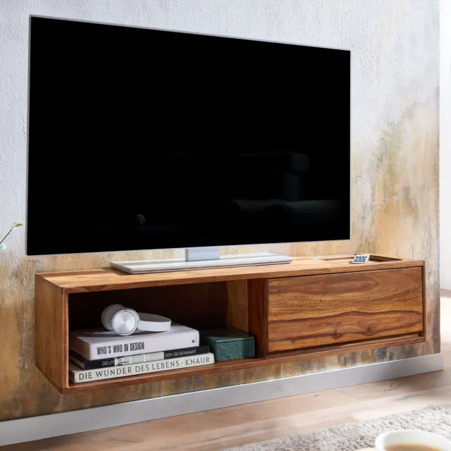 WOHNLING TV Schrank Hängend 108x25x34 cm Lowboard Holz Massiv Fernsehkommode