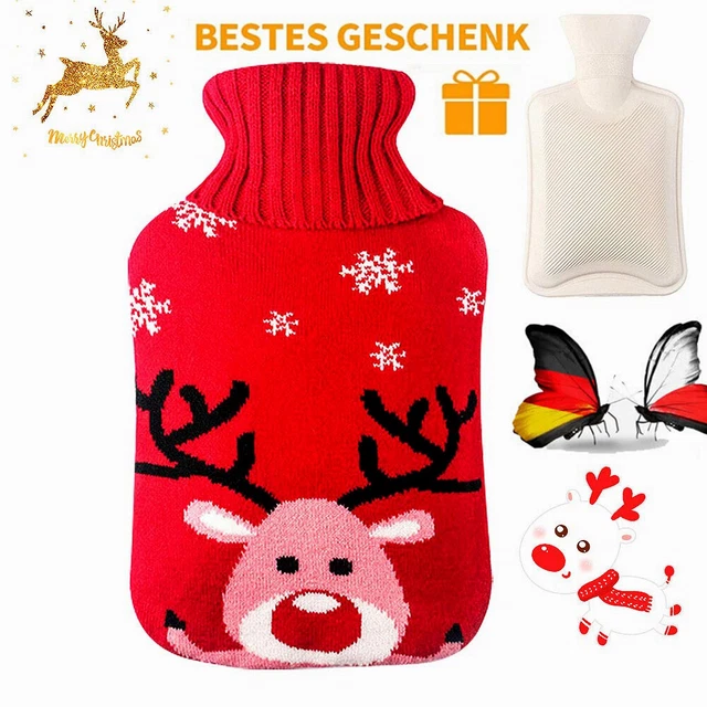 Premium Wärmflasche mit kuschligem Strickbezug 2 Liter Bettflasche Geschenk