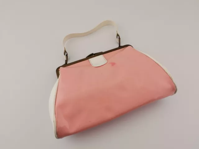 Spielzeug DDR Tasche Mädchen 60er/70er Jahre alt glänzend rosé/weiß Verschluss
