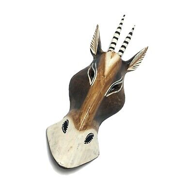 Antelope Wooden Mask Hand Carved African Safari Jungle Wall Art Hanging 10 inch