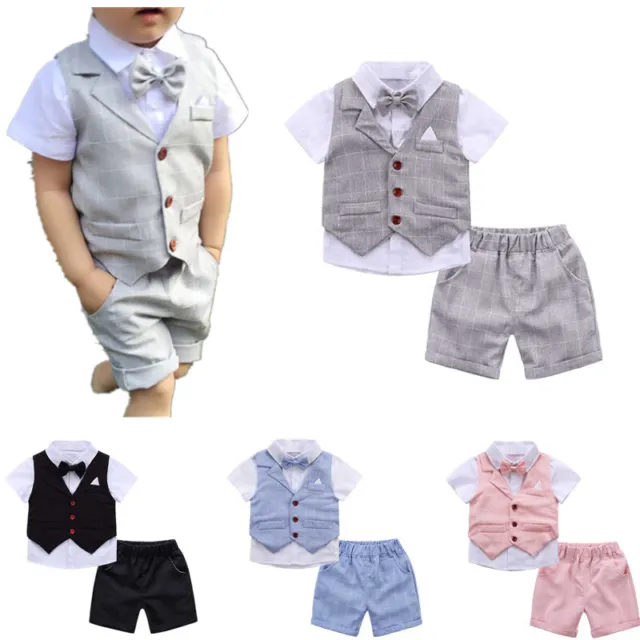Baby Jungen Gentleman Outfit Bekleidungsset T-Shirt mit Fliege Anzug Vest Shorts