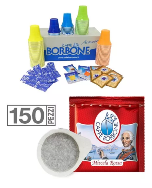 150 Cialde Caffe' Borbone Miscela Rossa Ese 44 Mm Con Kit Accessori Gusto