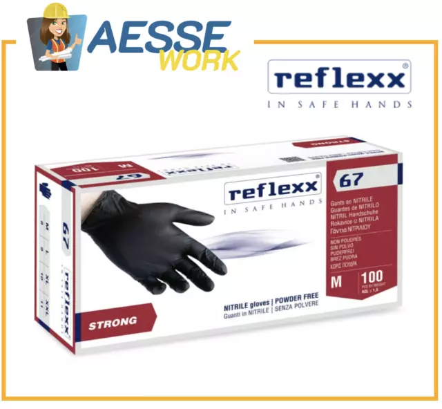 Guantes En Nitrilo REFLEXX 67 Negros 100 Pc. Ultra Resistente a La Minería Gauge