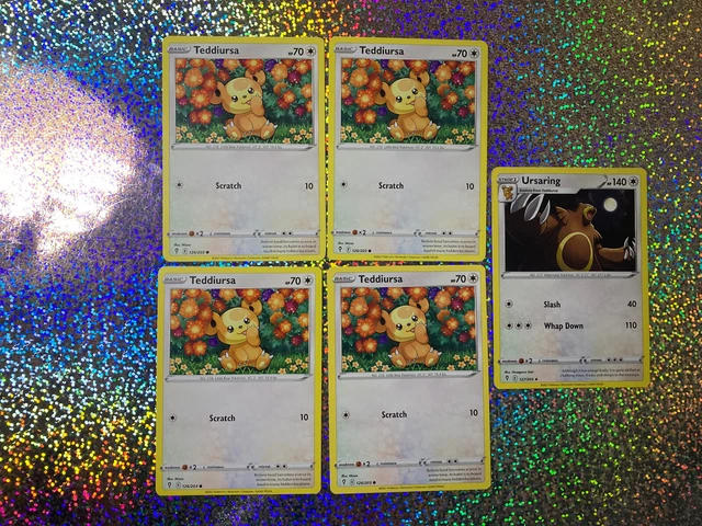 Pokemon Evolving Skies Regular Non-Holo 127/203 Ursaring; 126/203 Teddiursa (x4)