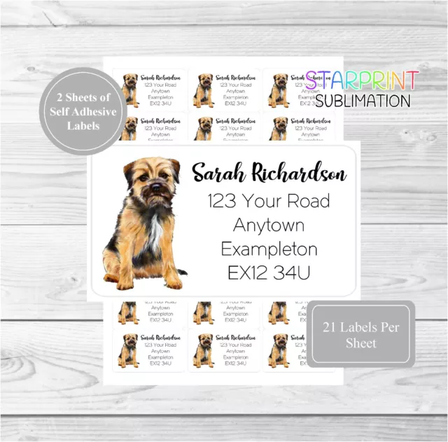 Border Terrier 42 Personalised Dog Address Labels, Customised Return Stickers