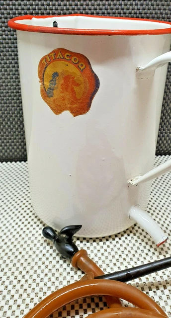 Antik Pressol Klistier 2L Emaille Weiß Farblicher Rot Titacoq Deko Vintage 4