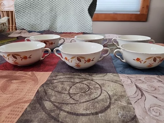 Hall  Jewel Tea Autumn Leaf Cream Soup 2 Handle Bowls Set of 6