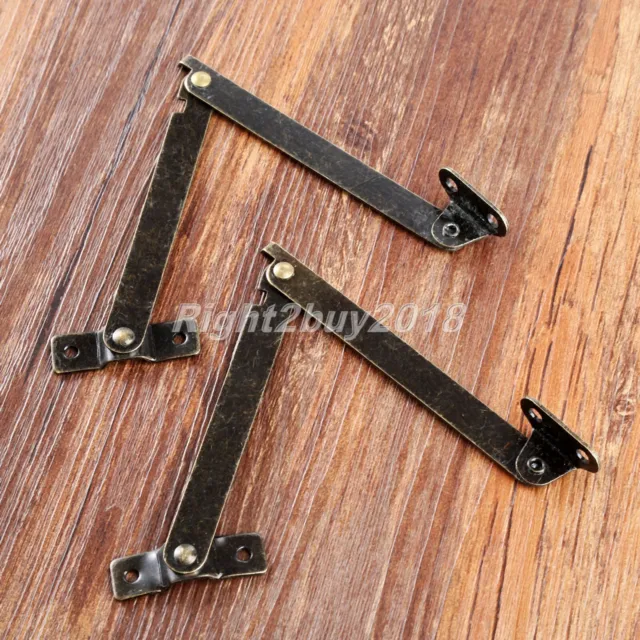 2pc Antique Lid Support Hinges Display Stay Jewelry Box Case Cabinet Hardware