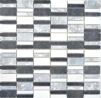 Piedra natural mosaico mármol negro gris blanco palillos 88-0123_b | 1 alfombra