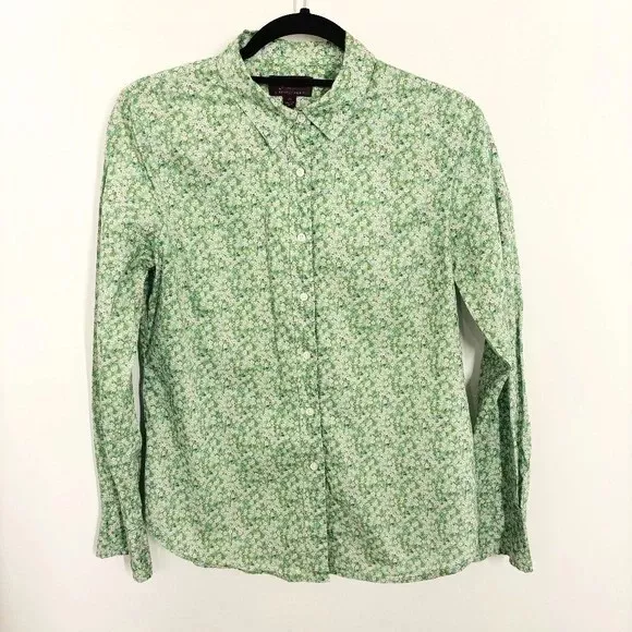 JCrew Women's Green Shirt Liberty Button Up Long Sleeve Green Floral Top Sz 8