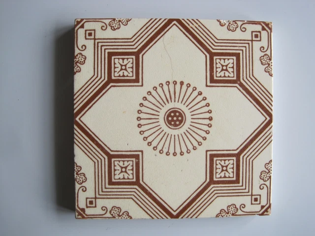 ANTIQUE VICTORIAN MINTONS BROWN ON BUFF AESTHETIC DESIGN WALL TILE c1868-1900