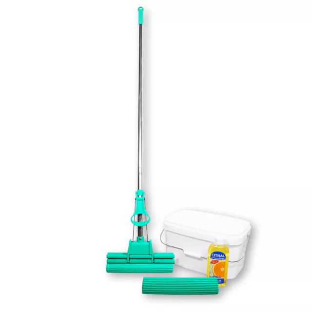 (49,90€/Stk) Green Mop 30 cm mit Ersatzschwamm, Eimer und Orangenölreiniger 3