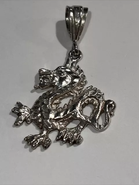 925 Sterling Silver - Vintage Shiny Diamond Cut Chinese Dragon Motif Pendant
