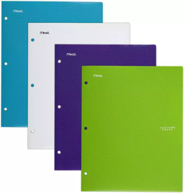 2 Pocket Folders, 4 Pack, Plastic Folders with Stay-Put Tabs, Fits 3-Ring Binder