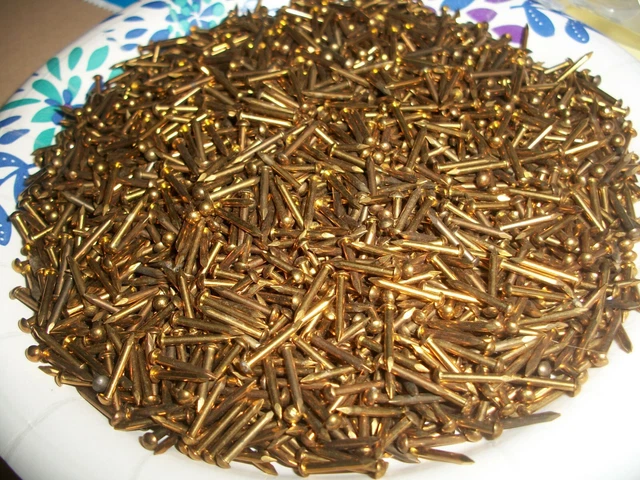 100  Vintage 1/2" X #16, Solid Brass Brad Nails, Round Dome Head Escutcheon Pins 3