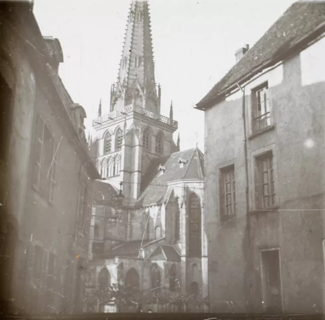 FRANCE Autun La Cathédrale c1920 Photo Plaque de verre Stereo Vintage V34L5n