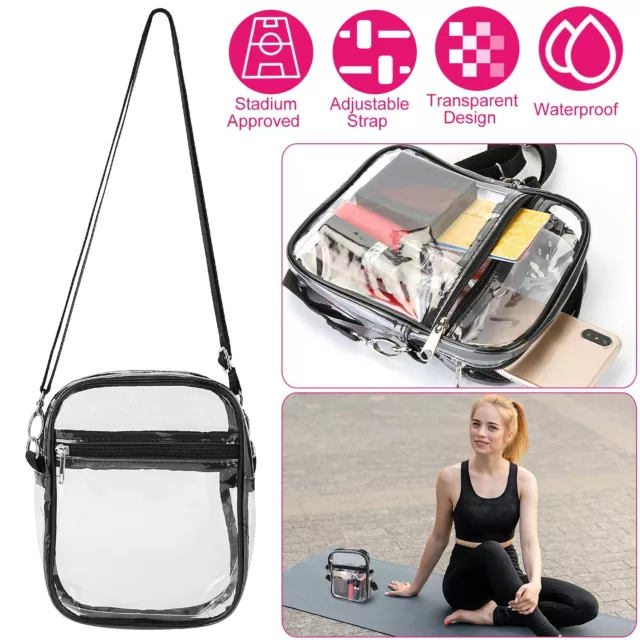 Women Clear PVC Tote Crossbody Bag Transparent Adjustable Handbag Stadium Purse