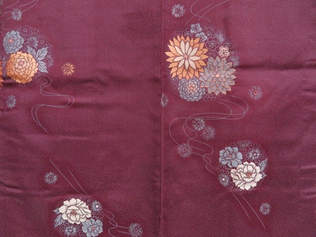 3131T11z720 Vintage Japanese Kimono Silk HAORI Chrysanthemum Dark grape 3