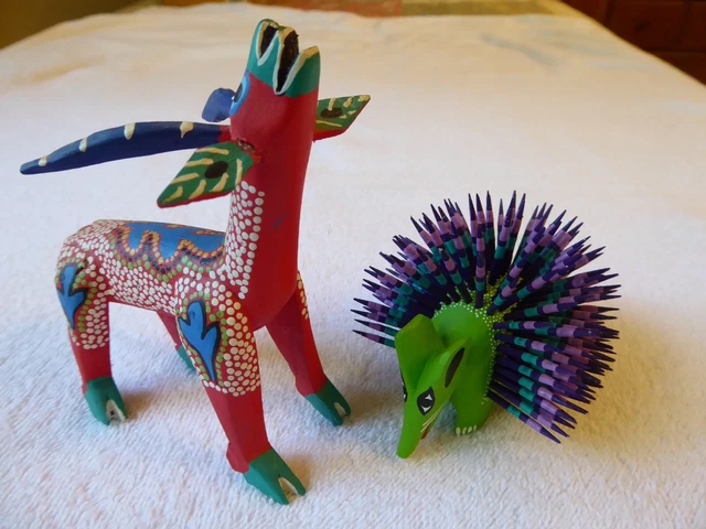 Mexican Hand Painted Wood Animals - Porcupine and Goat