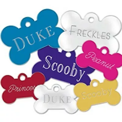 Étiquette collier PET ID Bone Dog & Puppy Cat - gravé des deux côtés et bague fendue