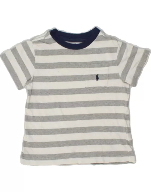 POLO RALPH LAUREN Baby Boys T-Shirt Top 18-24 Months Grey Striped Cotton BJ02