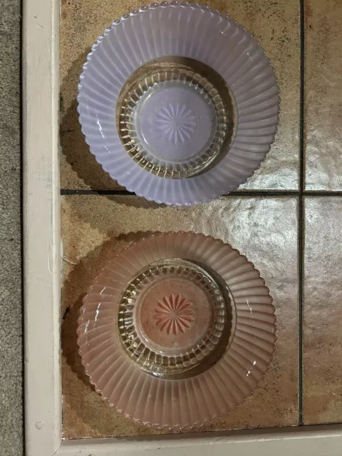 RETRO VINTAGE RIBBED FROSTED PRESSED GLASS BOWLS Light Lilac And Salmon Colours