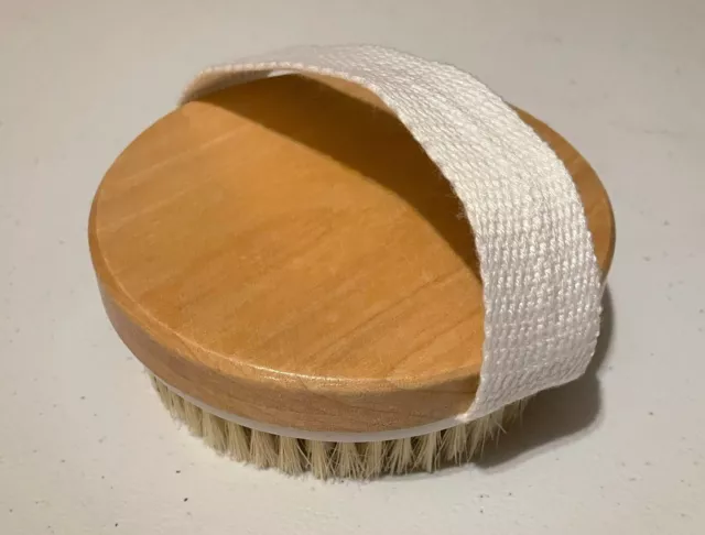 Boar Bristle Cellulite Massager Brush Round Natural Wooden Exfoliating Scrub.