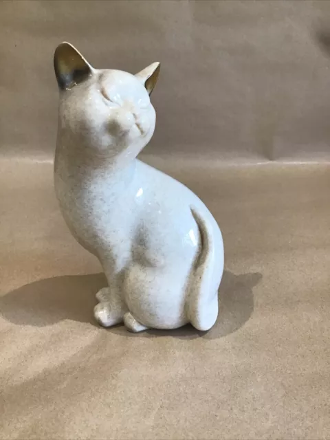 Vintage Shude Hill Giftware - Sitting  Cat Caramel / Statue / Marbled Effect B