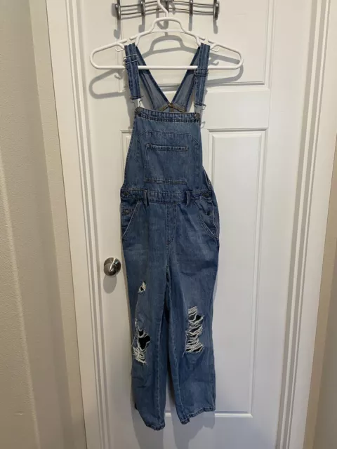 Wild Fable Women’s Size Small Denim Bib Overalls Distressed Destroyed Ripped.