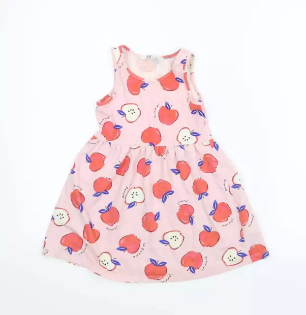 H&M Girls Pink Cotton A-Line Size 2-3 Years Round Neck