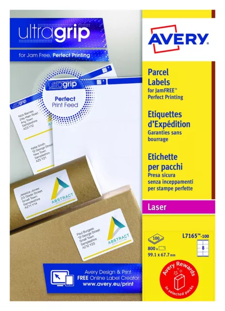 Avery L7165 Self Adhesive Parcel Shipping Labels, Laser Printers, 8 Labels Per A