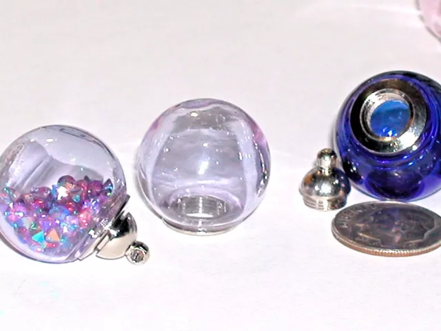 Wide Mouth Glass Crystal Ball Bottle fairy Locket vial Screw top Globe Orb Purpl