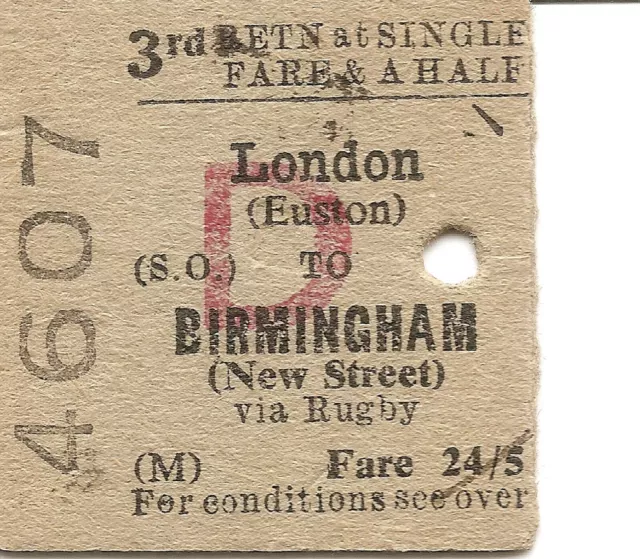 B.T.C. Edmondson Ticket - London Euston to Birmingham New Street