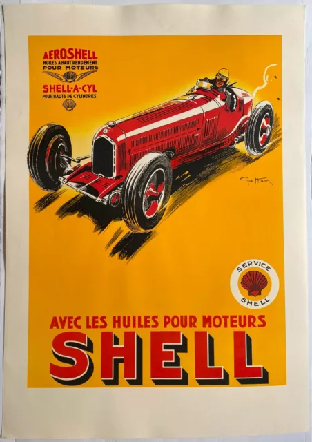 Affiche lithographie SHELL Huiles pour moteurs GEO HAM Automobile 70x100cm 80's