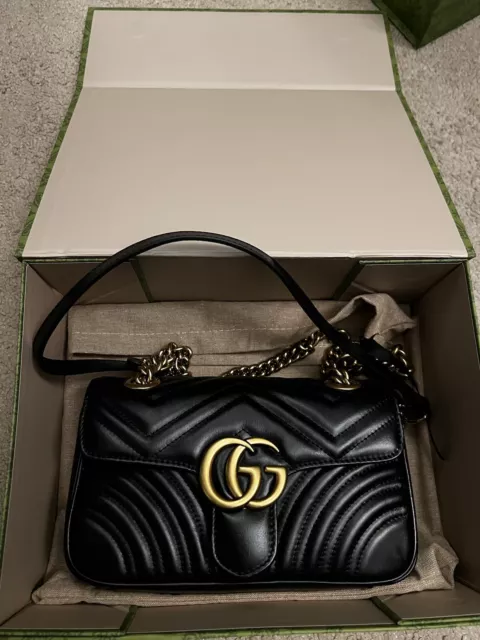 Gucci GG Marmont Gold Hardware Shoulder Bag Mini Black Leather