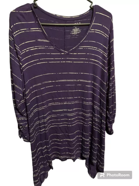 Apt 9 Womens Purple Silver Popover Tunic Shirt Top Sz XL V Neck Blouse Soft