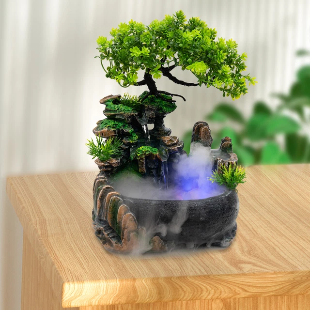 INDOOR WATER FOUNTAIN LED Light Tabletop Resin Rockery Fengshui