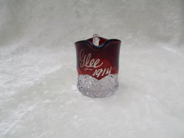 Antique Souvenir 1914 Ruby Red Glass Creamer - "Glee"